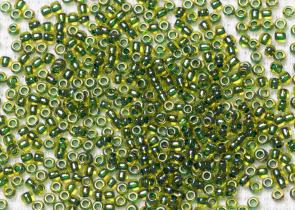 Бисер Япония круглый 11/0 10г 1829 нарцисс/зелёный лес радужный, окрашенный изнутри